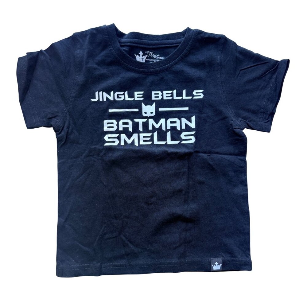 Littlest Prince Couture Boys T-Shirt 4T Black Cotton Jingle Bells Batman Smells